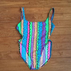 Colorful 90s Vintage One Piece Bathing Suit